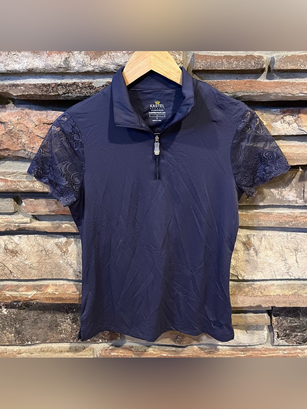 Kastel Denmark Navy Lace Cap Sleeve Half-Zip Active Top
